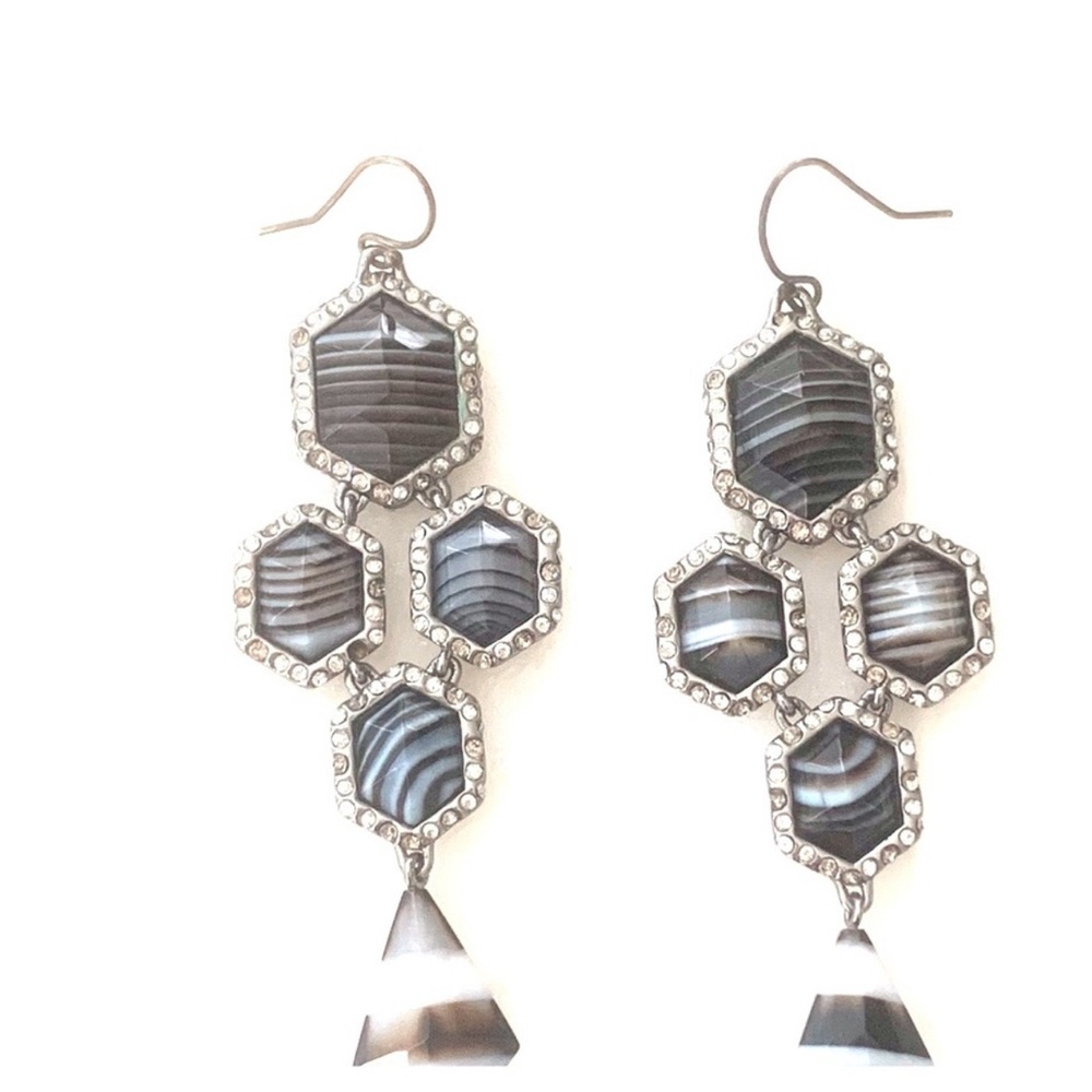 Silver and Black Tiger Chandelier Earrings